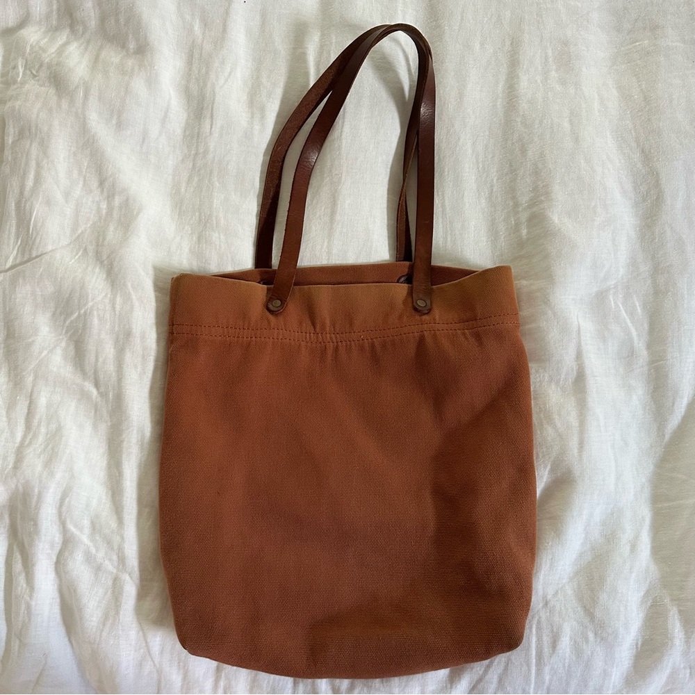 Nisolo Brown Canvas Tote with Brown Leather Handles